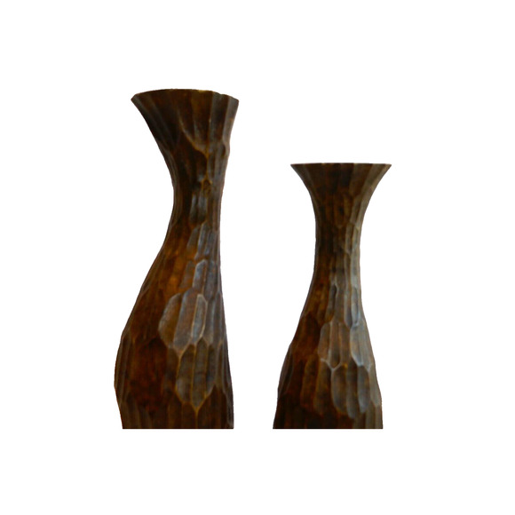 Pair Faux Wood Rustic Resin Curvy Textured Pillar Candle Holders - Picture 6 of 16